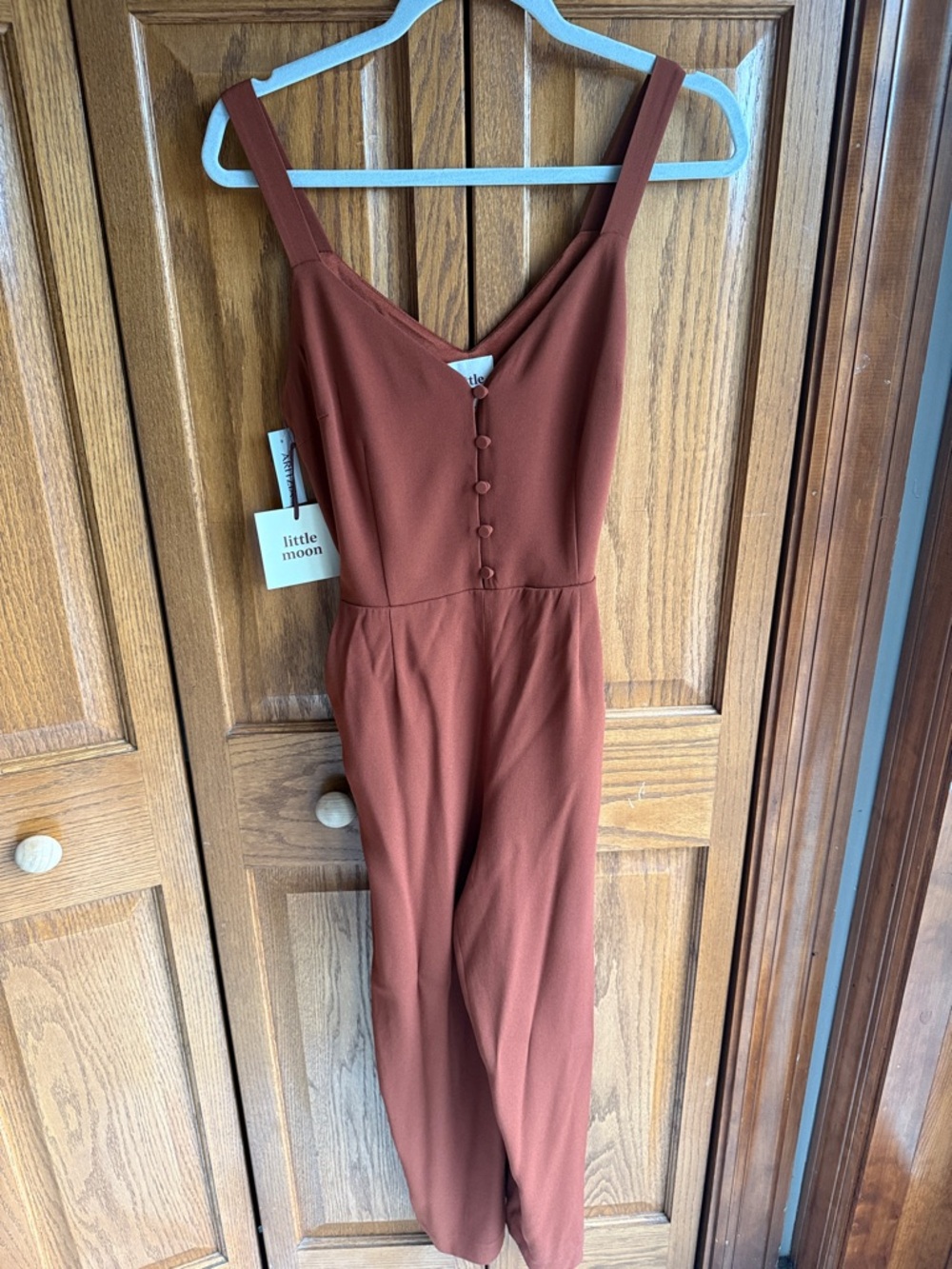 Little Moon Rust-Colored Sleeveless Button-Front Jumpsuit